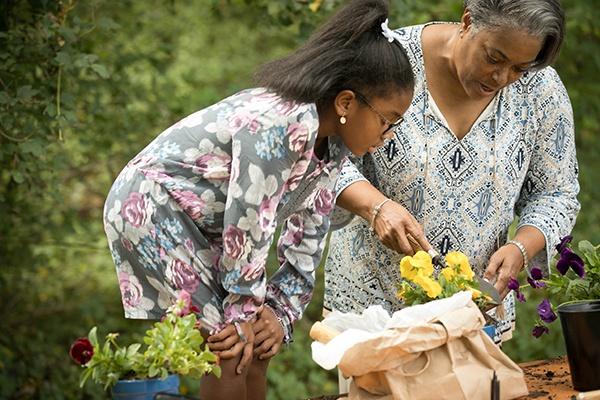 mother and daughter gardening